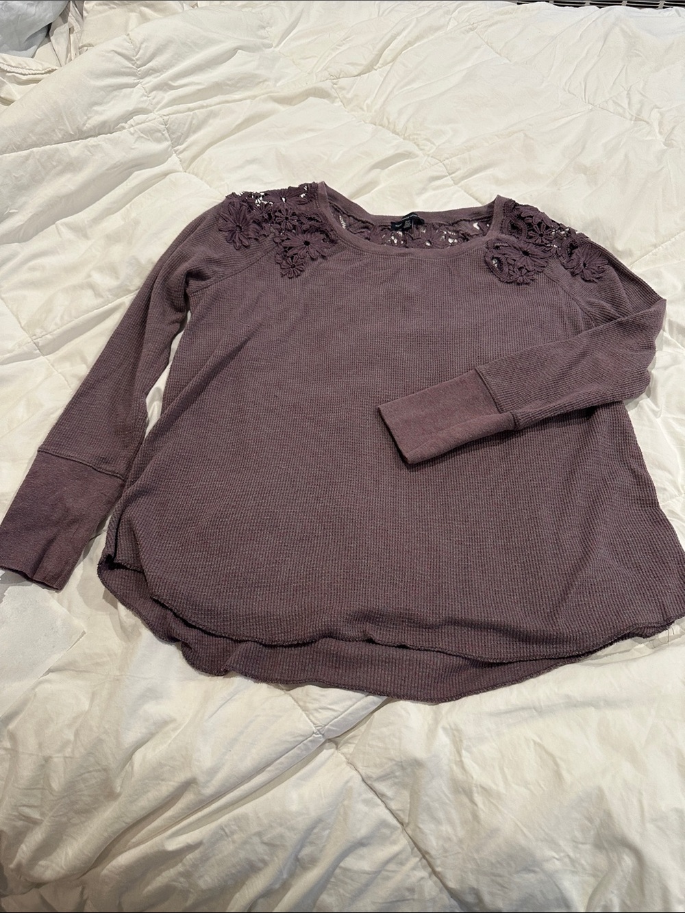 American Eagle Outfitters Long-Sleeve Lace Shoulder Top - Plum